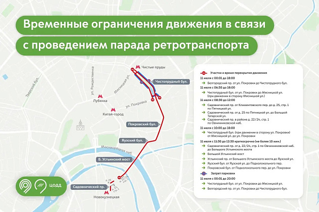 Ряд улиц в центре столицы перекроют для движения 11 июля